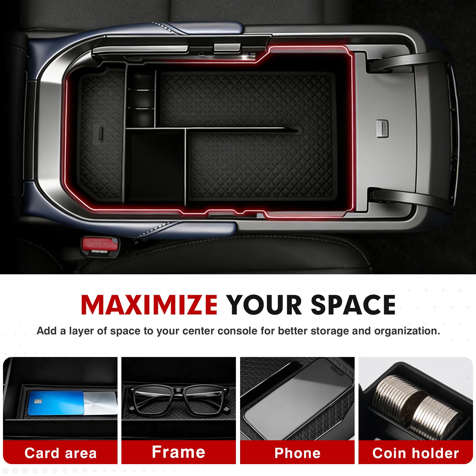 Autorder organizer holding phone keys and wallet for organized storage