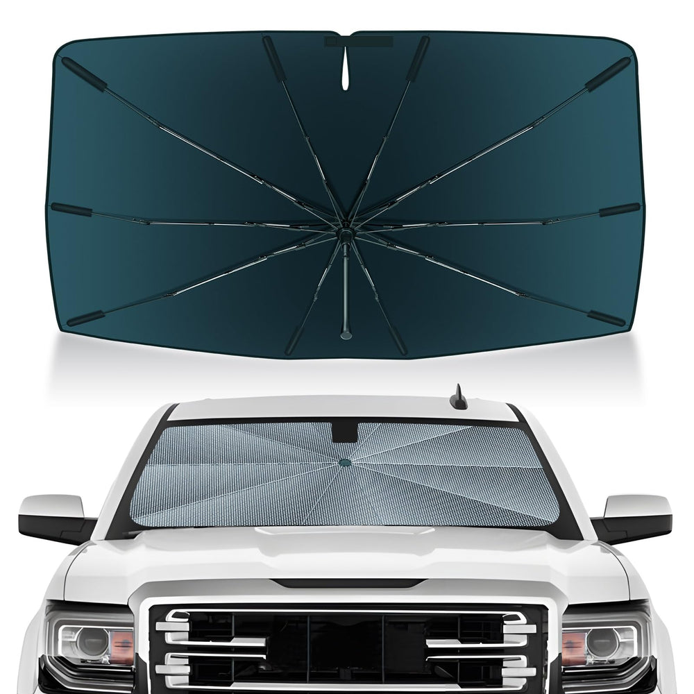 Autorder front view installed on Silverado showing full windshield coverage and cooling benefit