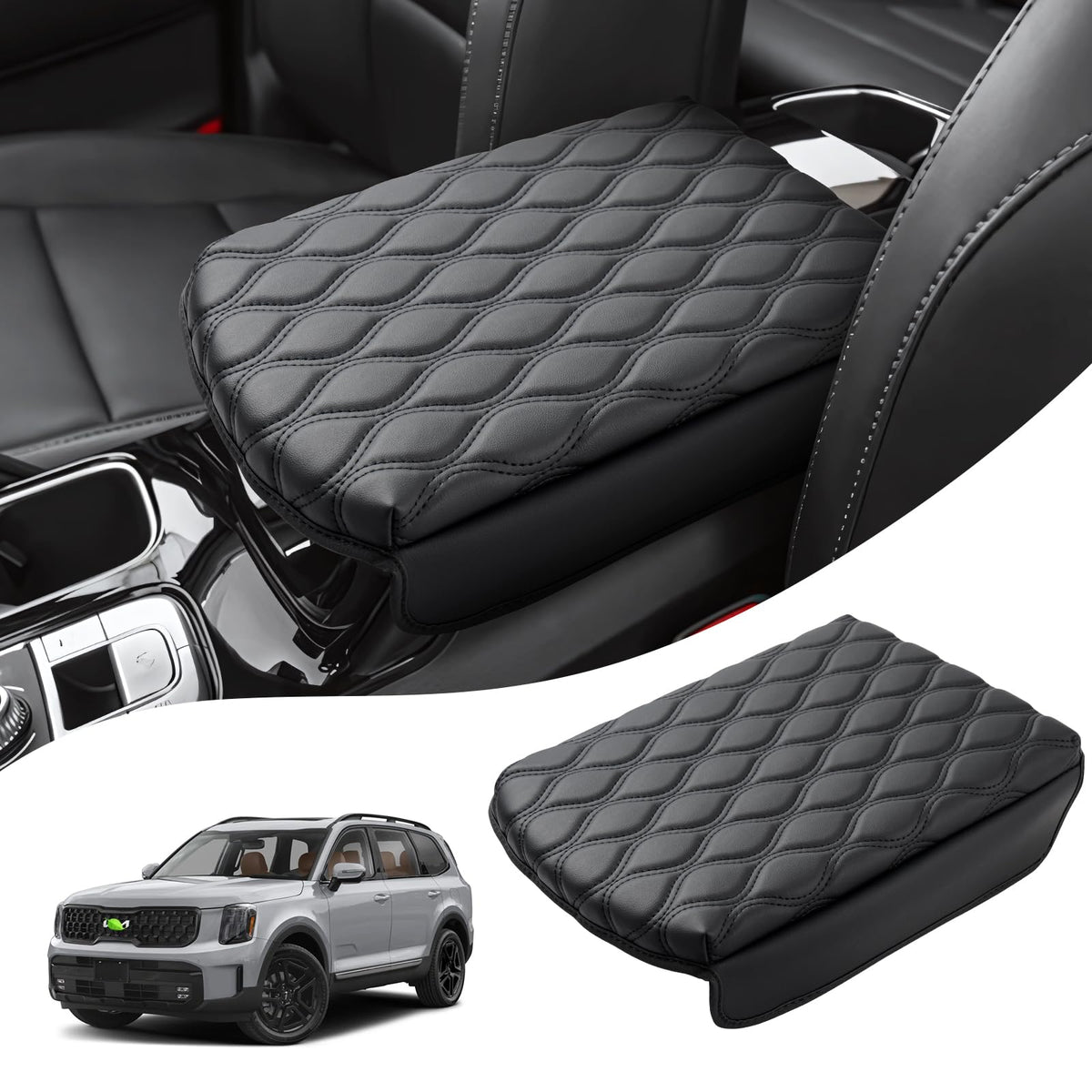 Autorder front view of center console cover showing precise Telluride fit and refined look