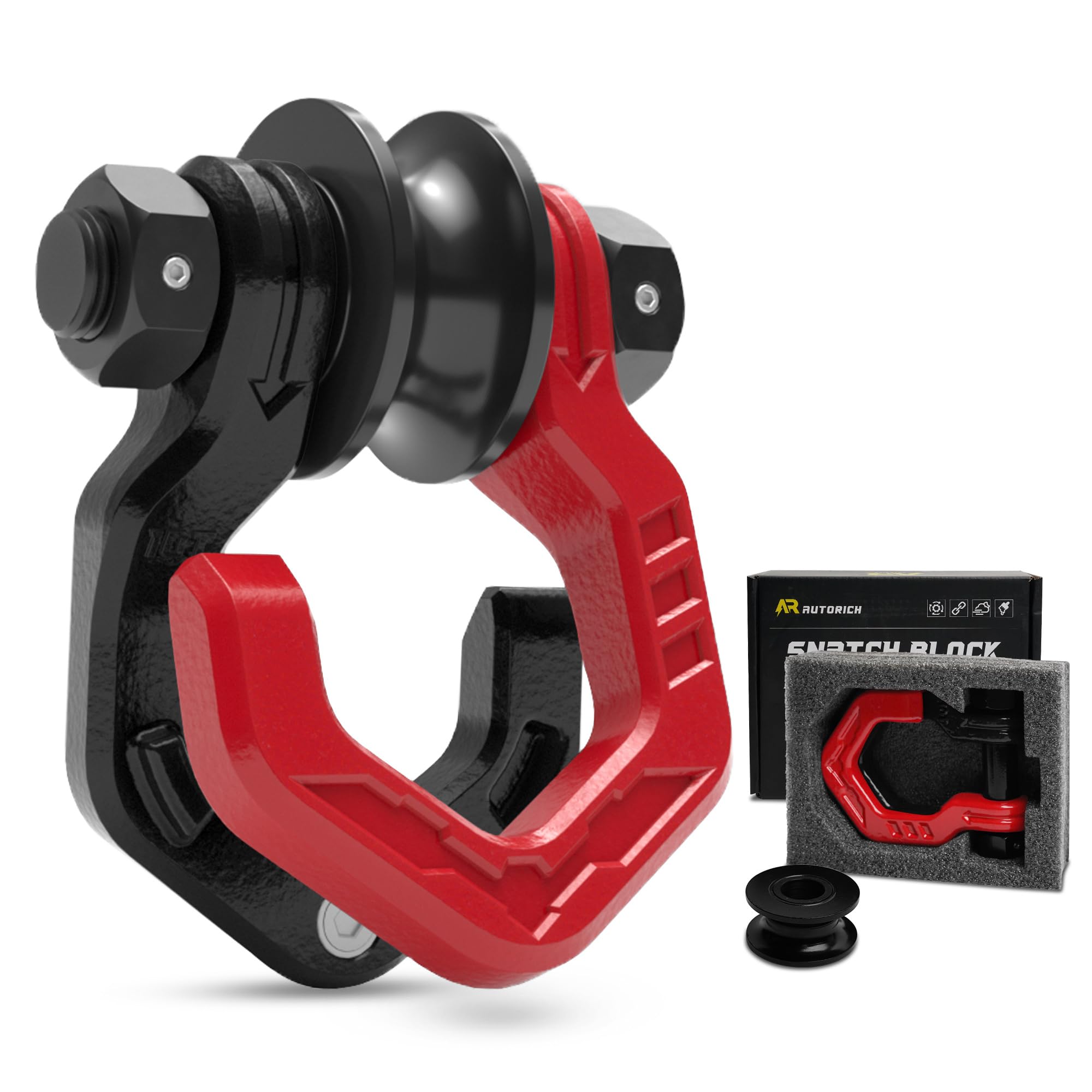 AUTORICH front view showing snatch block and shackle, durable compact recovery tool