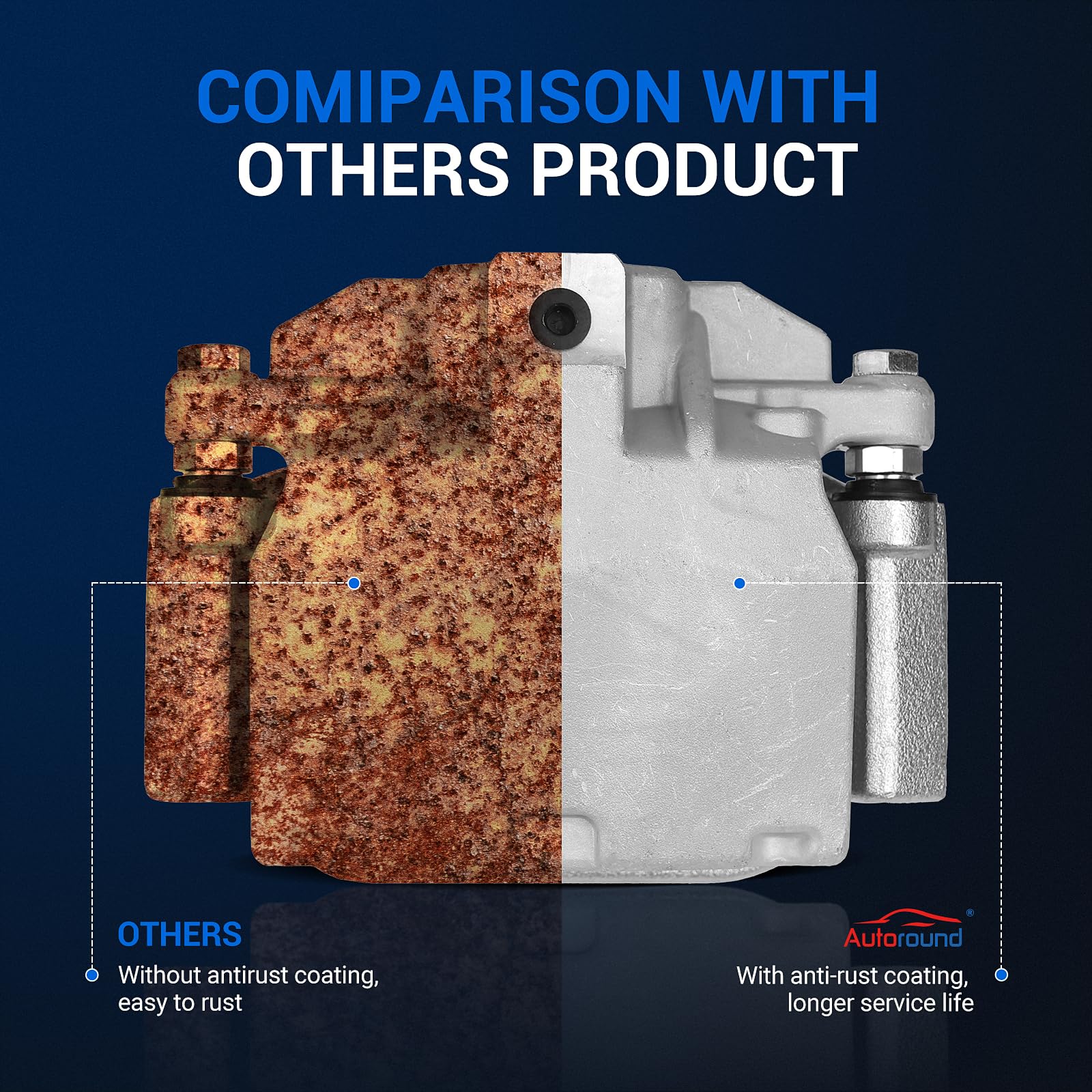 Autoround caliper label and part numbers aiding quick compatibility confirmation