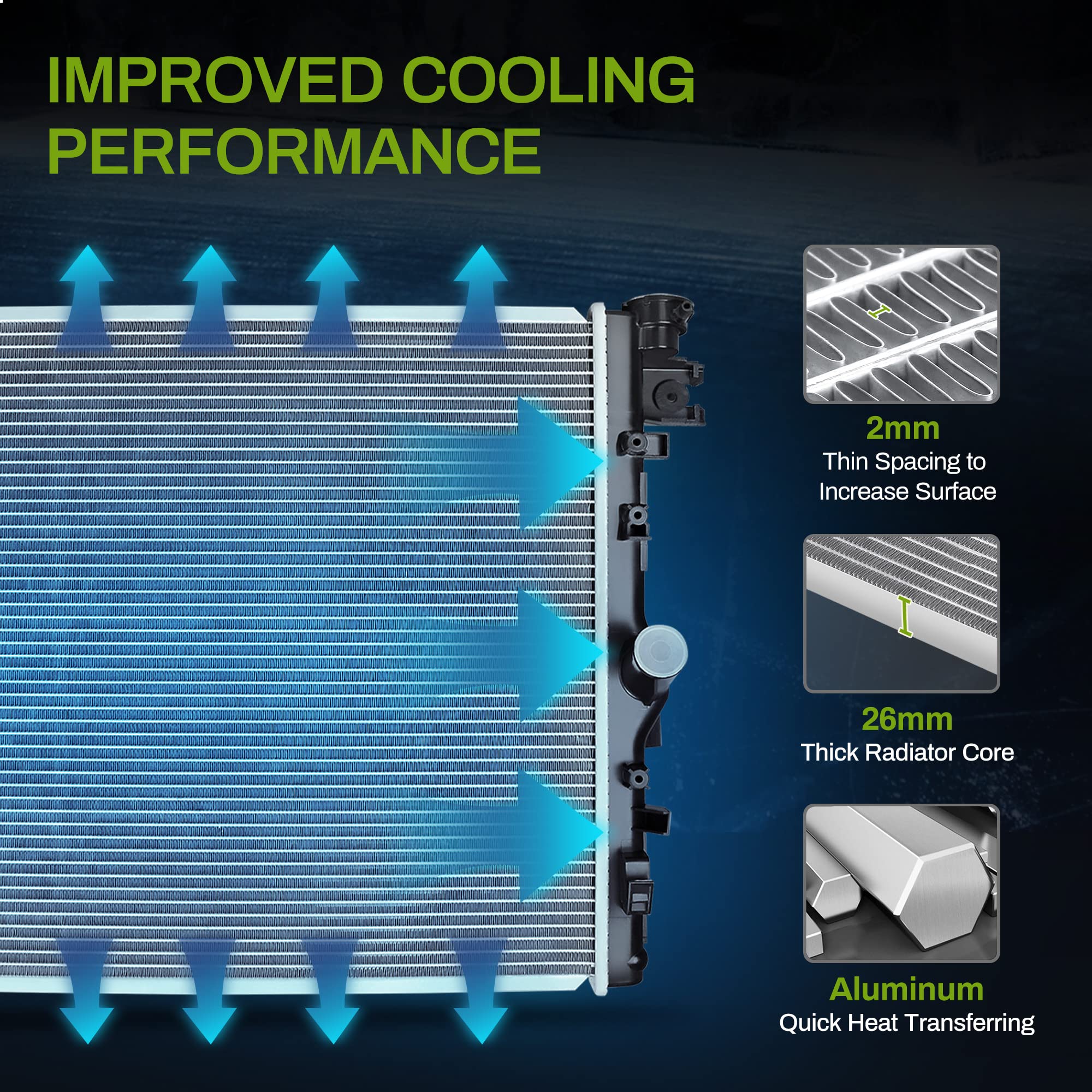 AUTOSAVER88 radiator installed in Jeep engine bay demonstrating direct-fit replacement