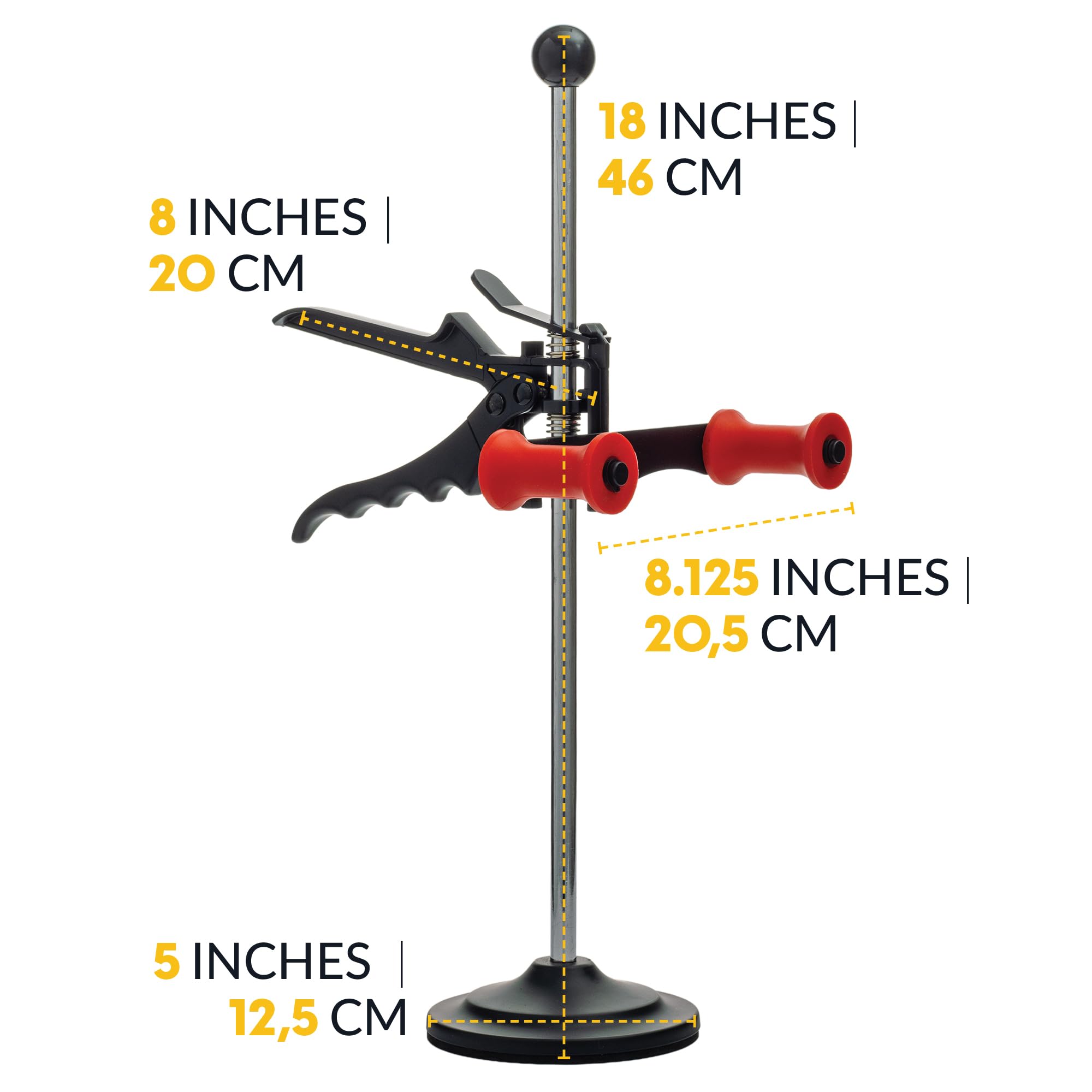 AUTOSOLO holder next to ruler showing 16.5-inch frame scale