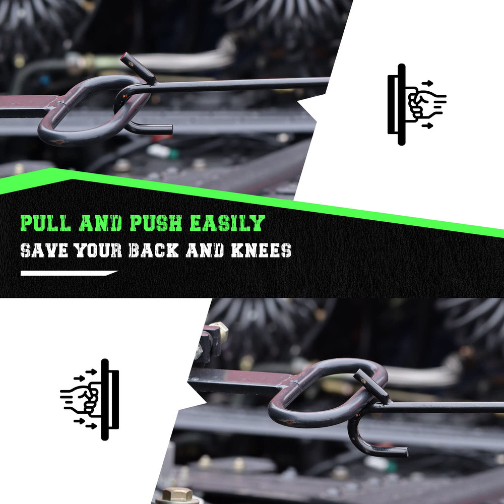 AUTOSwpozo pin puller engaged with fifth wheel lock demonstrating safer reach and reduced bending