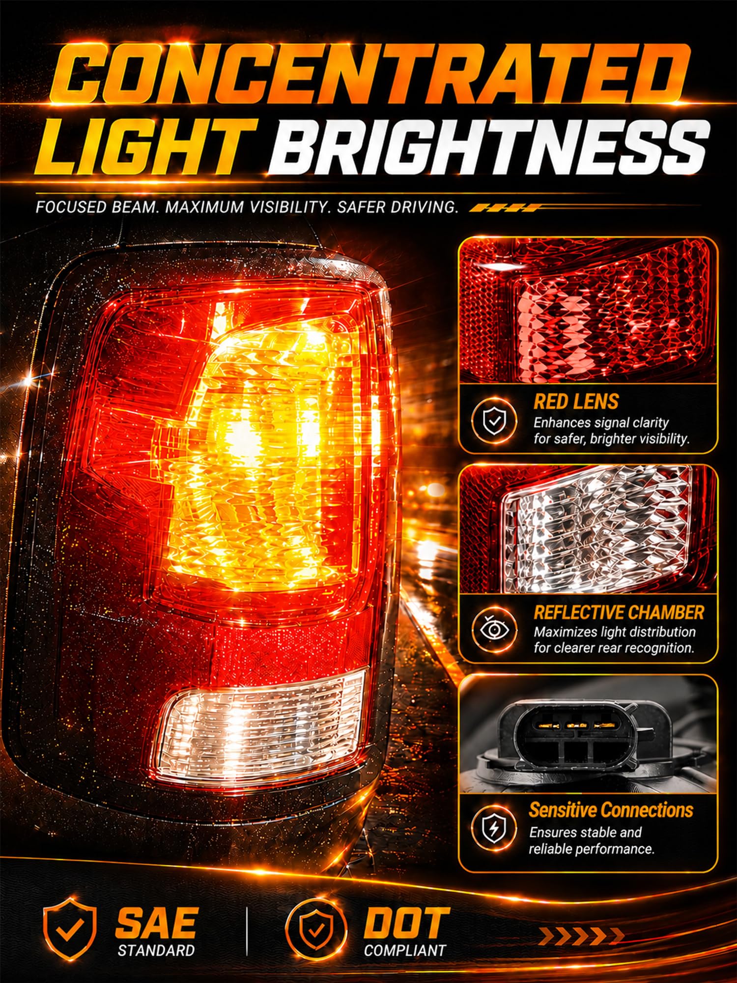 Autoverve taillight illuminated at dusk demonstrating strong rear visibility
