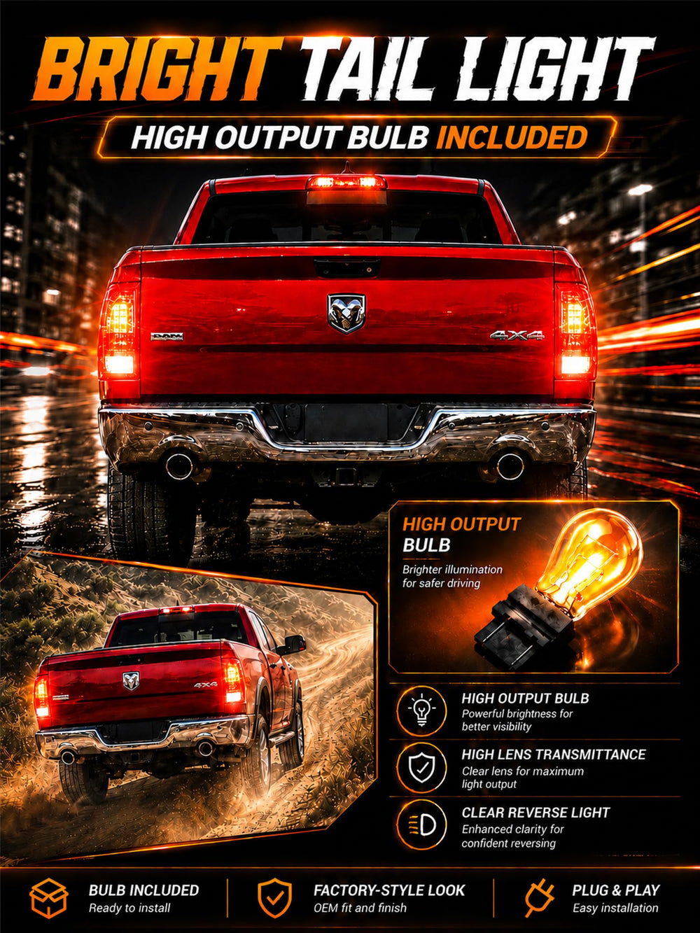 Autoverve tail light installed on Ram truck showing correct fit and finish