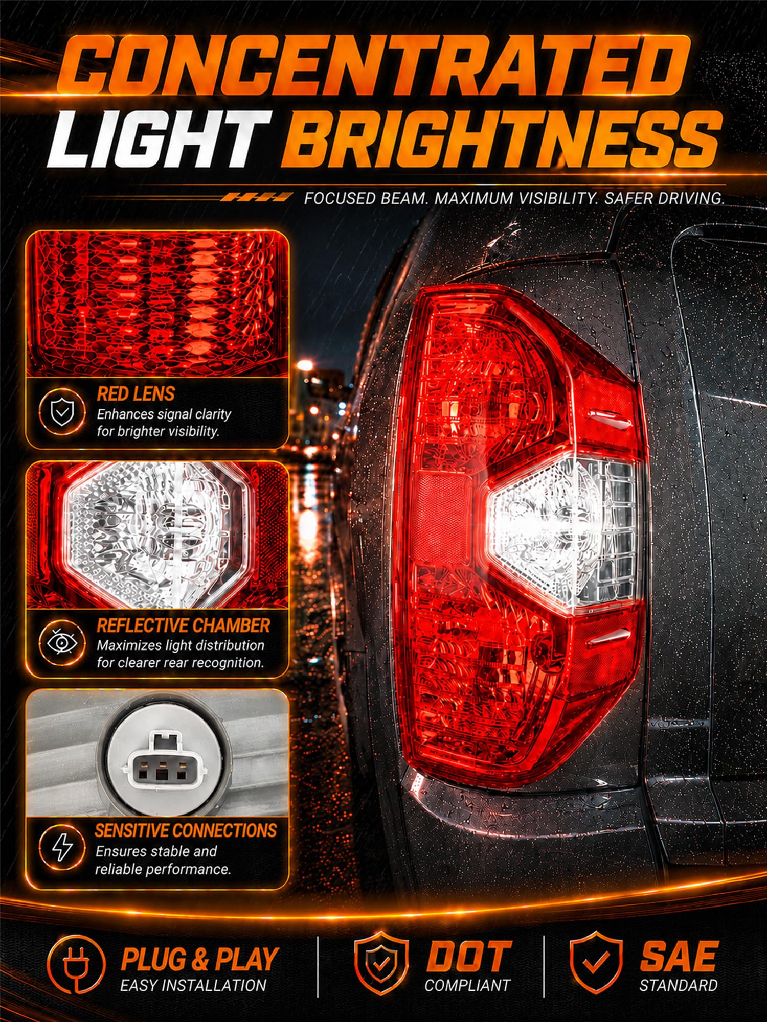 Autoverve illuminated tail light at night showing bright visibility benefit