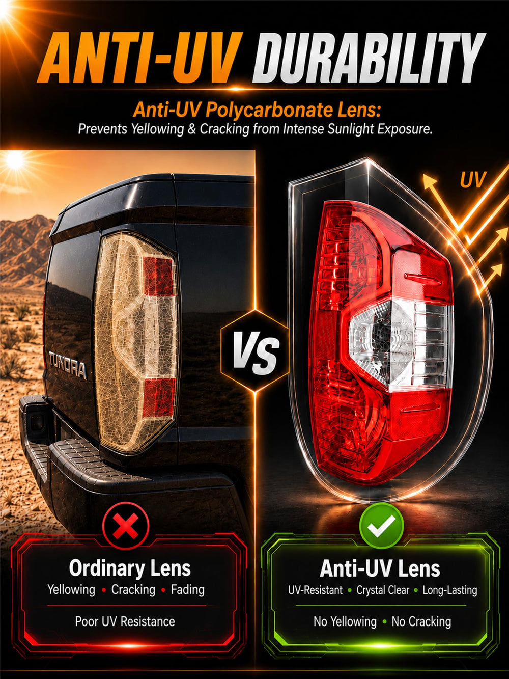 Autoverve tail light held in hand to show scale and simplified replacement benefit