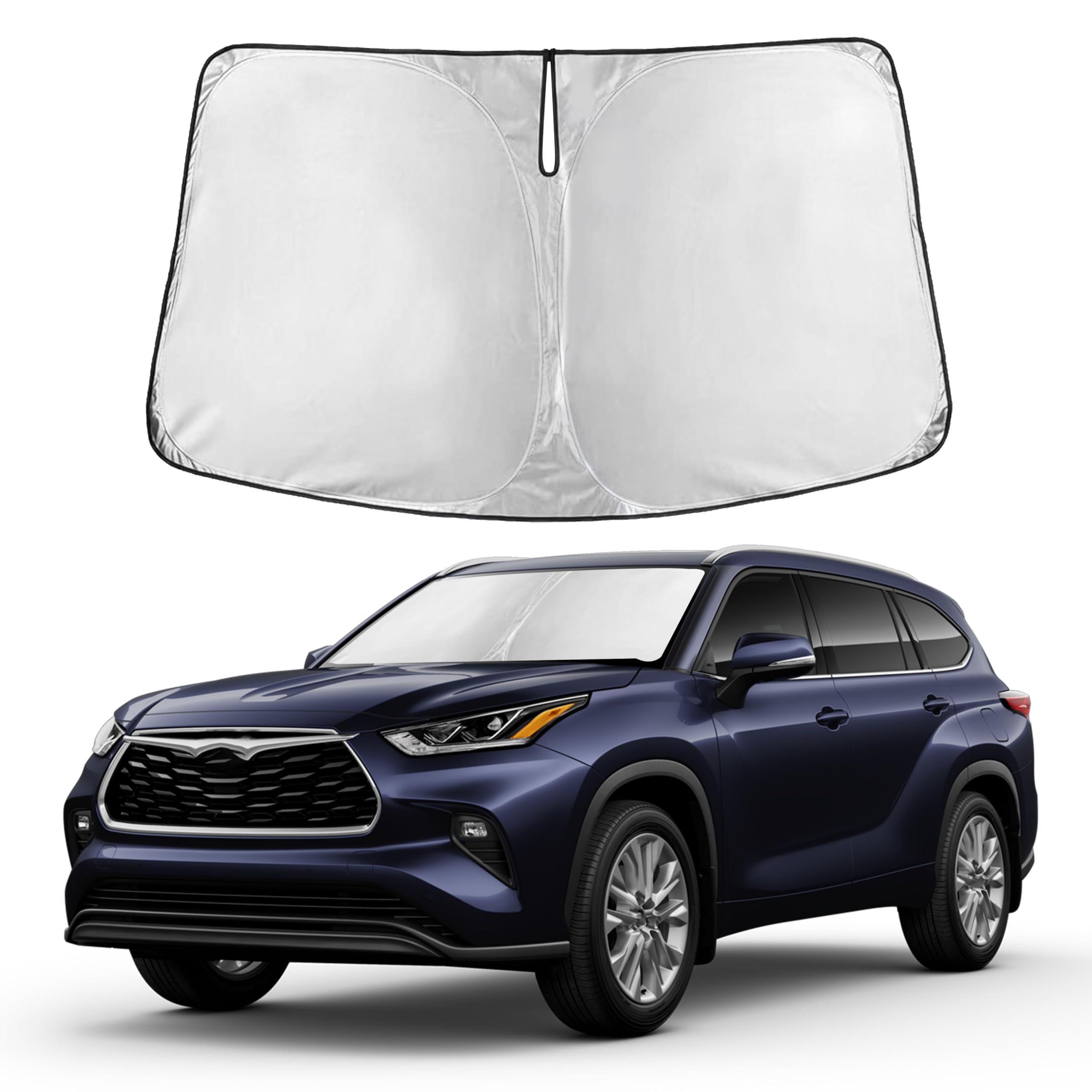 Autovir front packaging for Highlander windshield shade showing fit and brand benefits