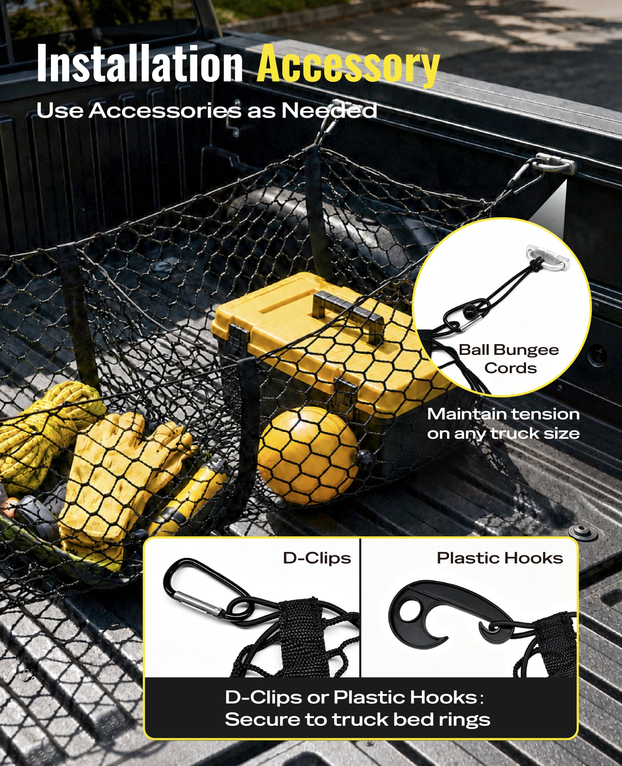 AUTOWN cargo net beside grocery bags showing size and containment benefit