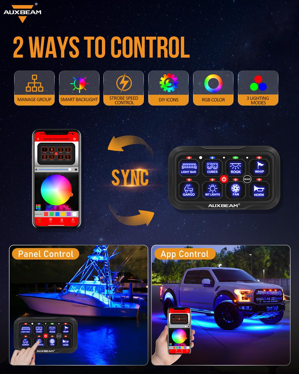 Auxbeam AR-800 side profile mounted in dash illustrating slim mounting and clean fit
