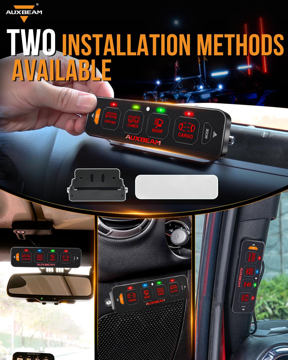 Auxbeam AS-R40 RGB backlight demonstration showing customizable interior matching