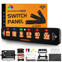 Auxbeam AS-R60 front panel showing six slim switches and labels, improved control