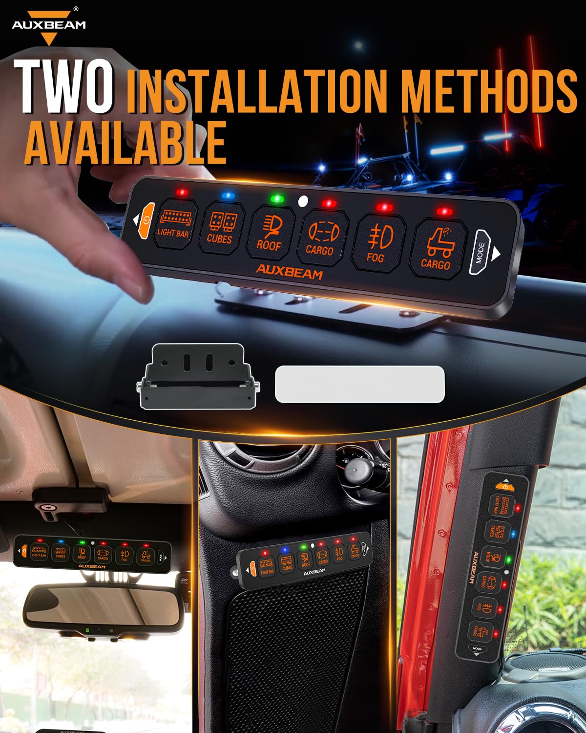 Auxbeam AS-R60 mounted in a vehicle dash, space-saving vertical installation