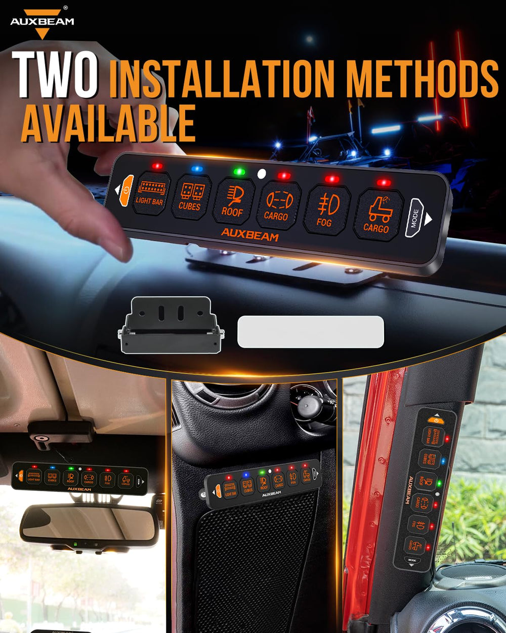 Auxbeam AS-R60 mounted in a vehicle dash, space-saving vertical installation