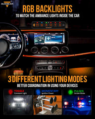 Auxbeam AS-R60 RGB backlight cycling colors, customizable cabin matching