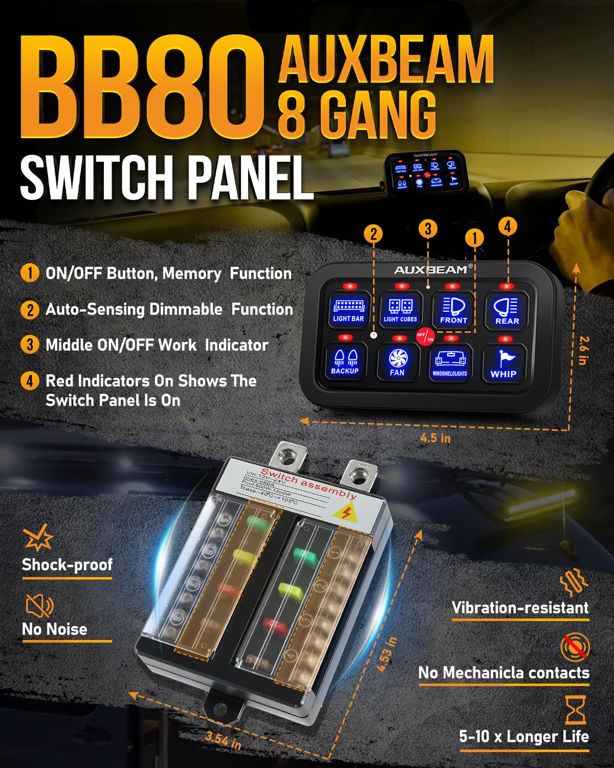 Auxbeam BB80 control box installed under hood protecting relays and reducing clutter