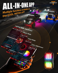 Auxbeam brake mode activation with red pods improving rear visibility benefit