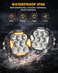 Auxbeam Cube‑Z fitted with yellow cover for enhanced fog and dust penetration