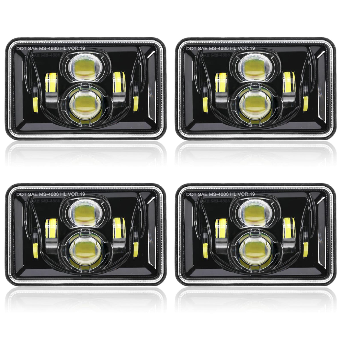 Auxbeam front view black 4x6 headlight showing beam pattern and styling benefit