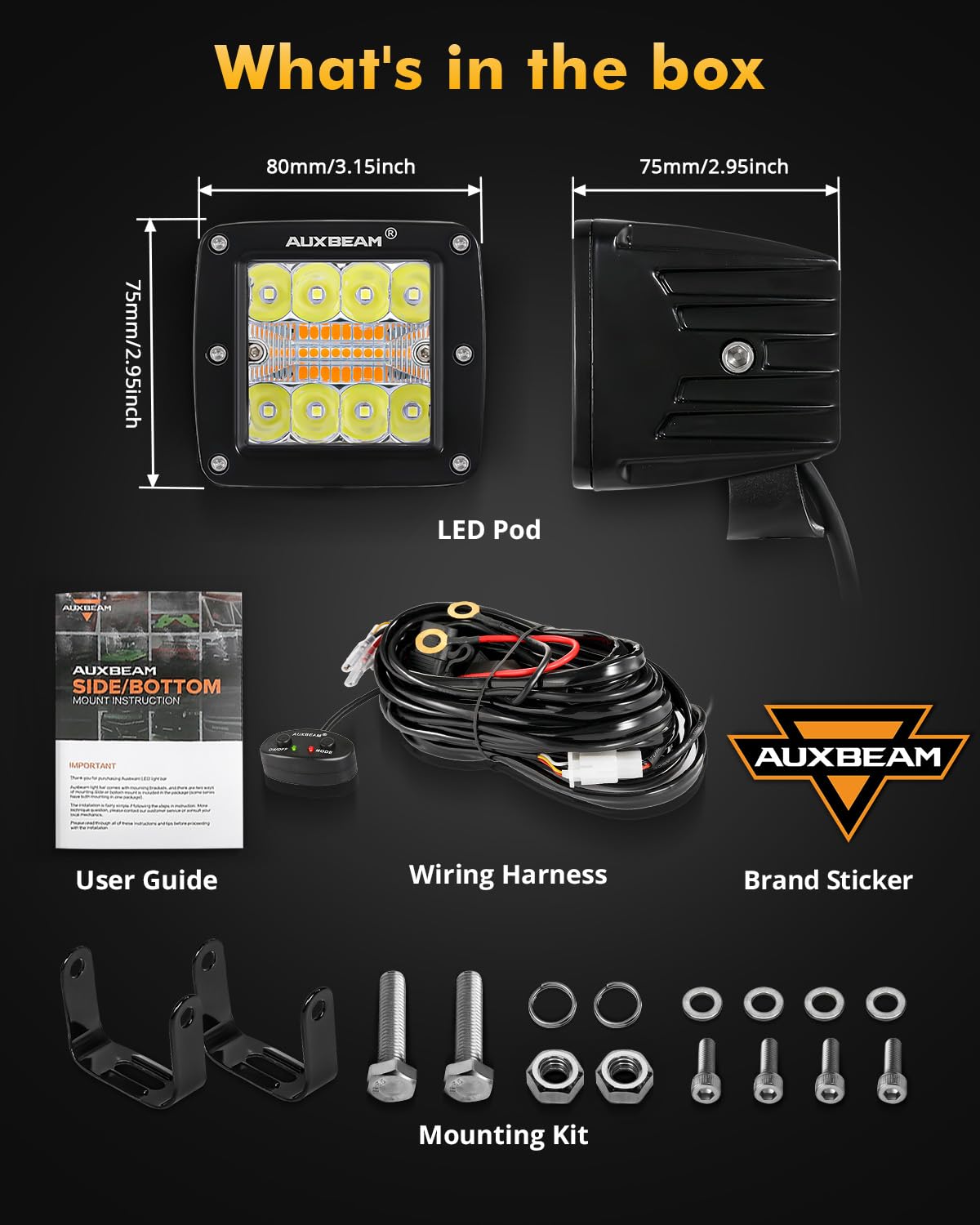 Auxbeam white spot beam projection showing long-range visibility benefit