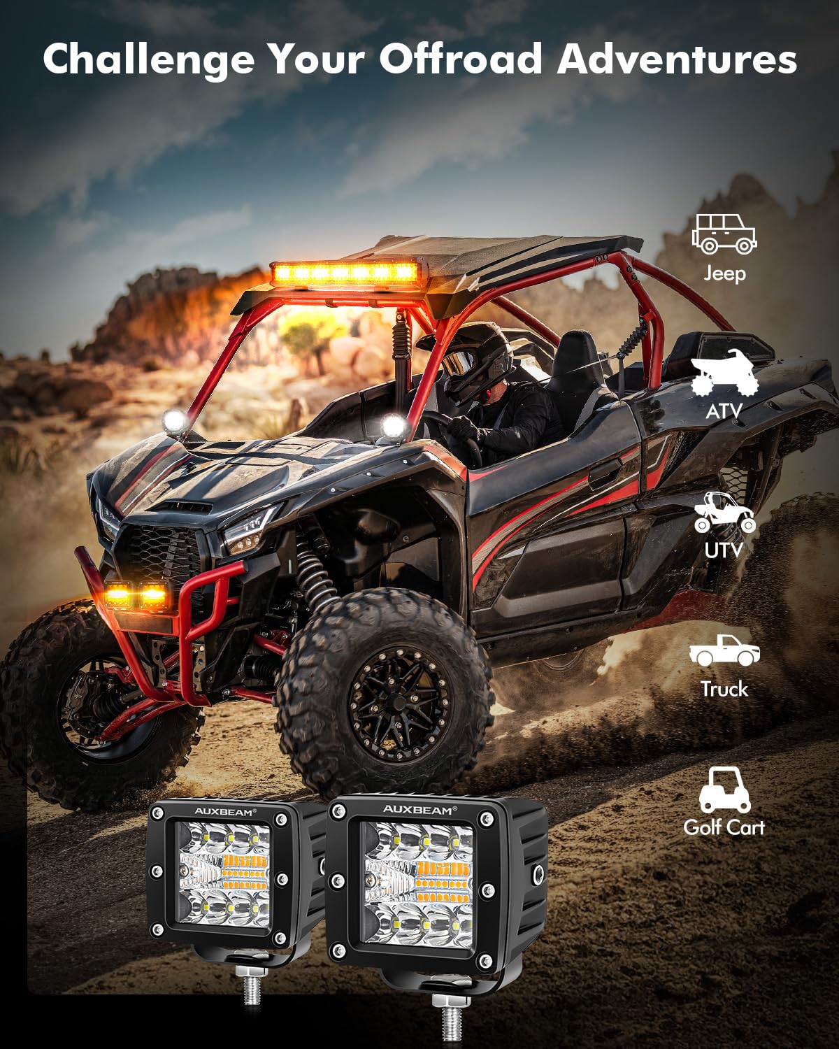 Auxbeam wiring harness and mounting kit for quick plug-and-play installation