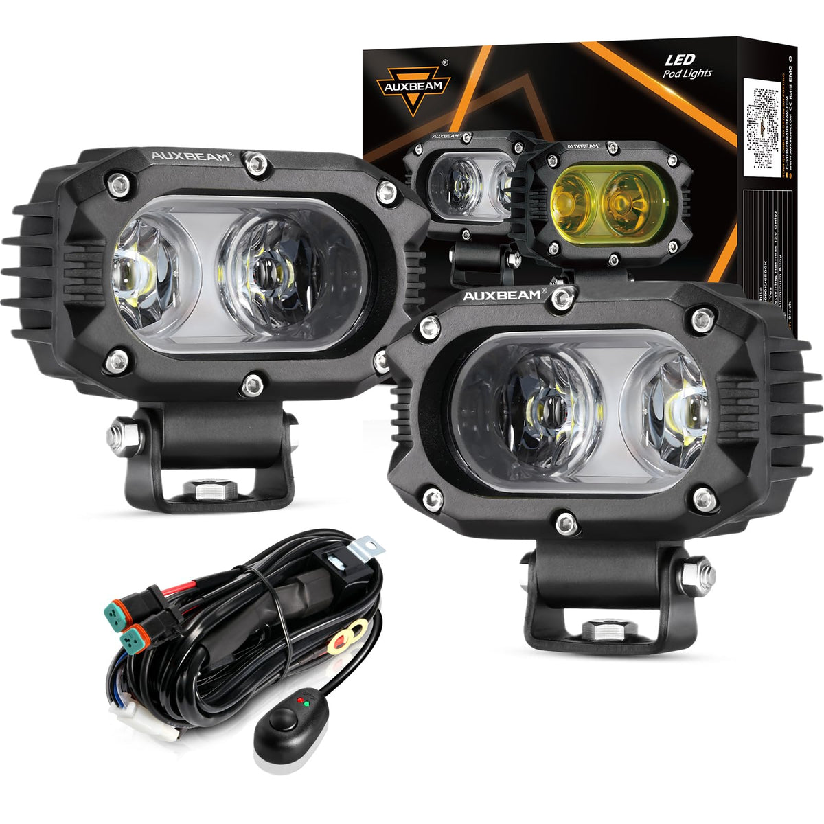 Auxbeam R4 front view showing square flood lens and robust housing benefit visibility