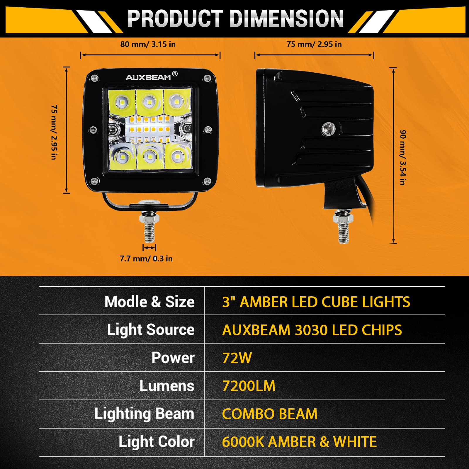 Auxbeam side profile showing heatsink fins for better heat dissipation
