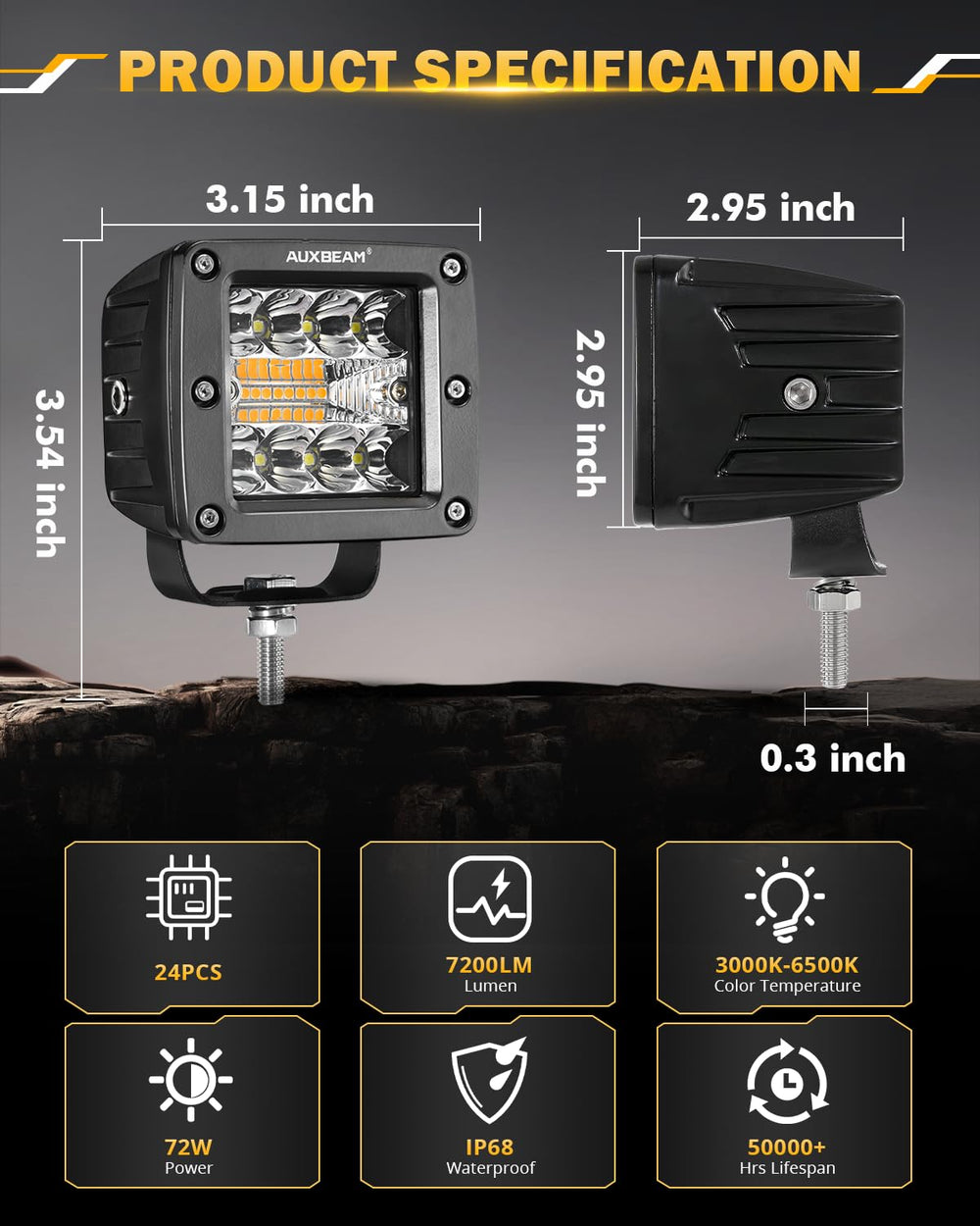 Auxbeam wiring harness and remote included for easy mode switching and installation