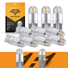 Auxbeam Y3 front packaging showing 10 amber 194 bulbs and clear benefits