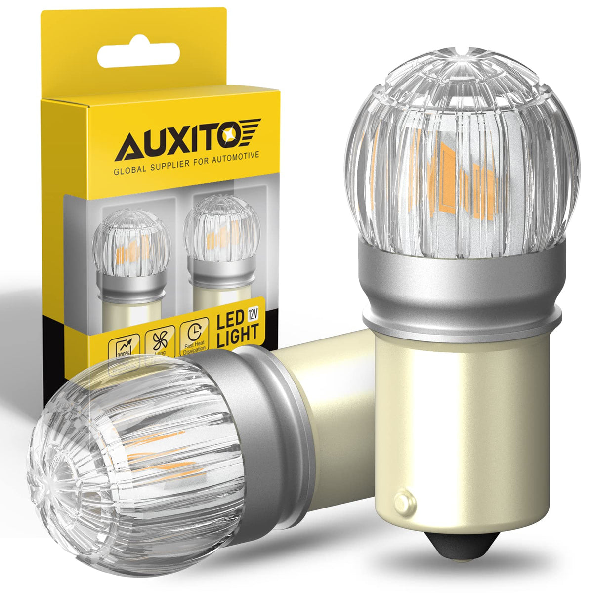 AUXITO 1157 front view amber LED showing strong beam and fit