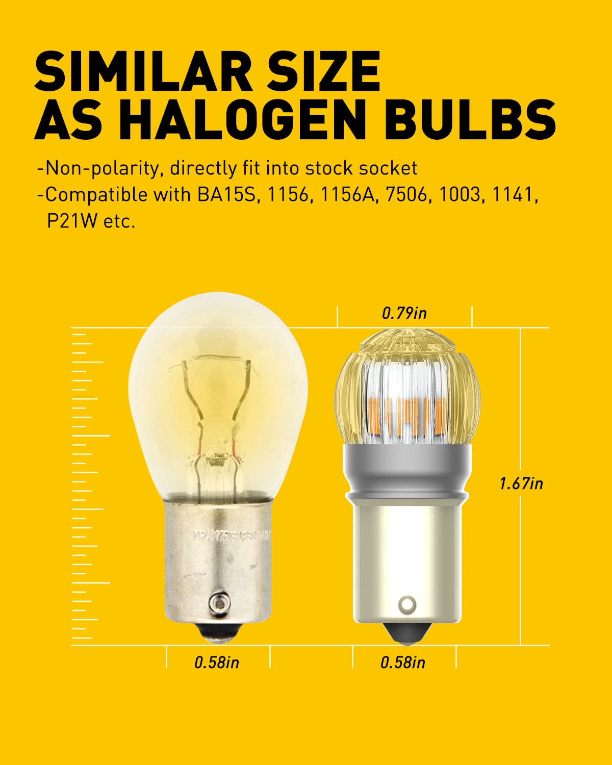 AUXITO size comparison showing compact LED fit in standard socket