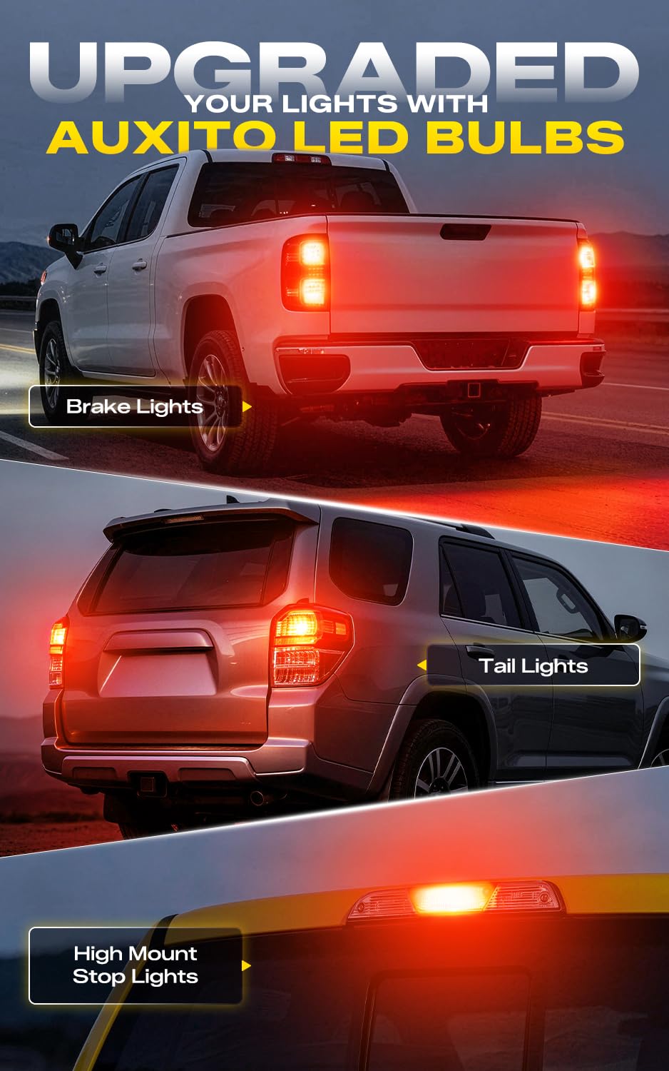 AUXITO installed in vehicle brake light housing, improves rear visibility for safety