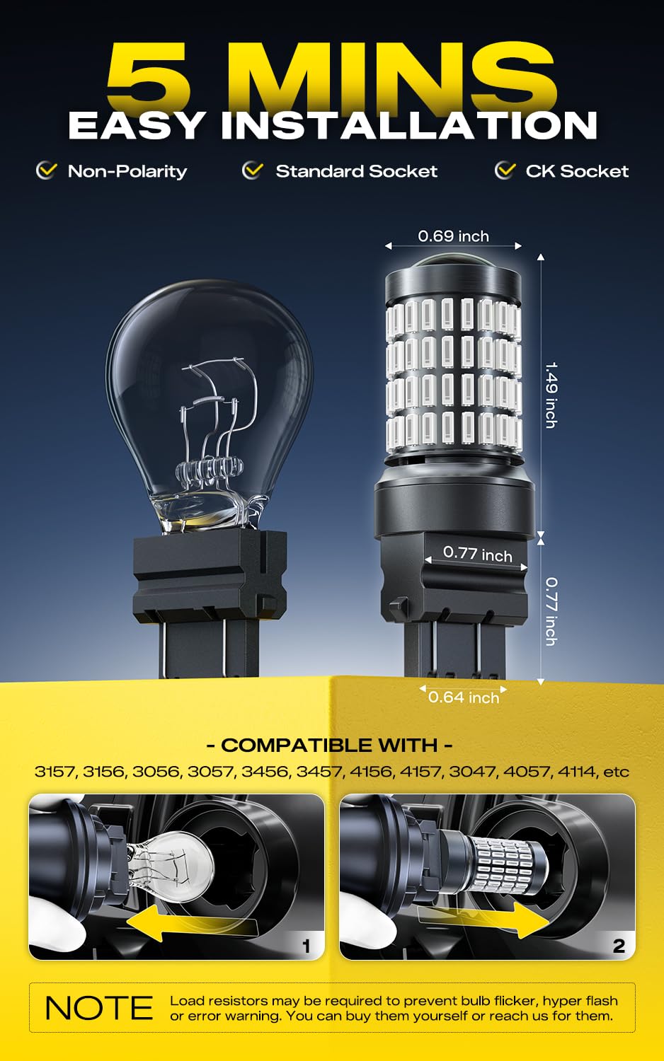 AUXITO bulb held in hand for scale, compact plug-and-play design