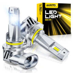 AUXITO 9005 fog bulb front view showing sleek housing and plug-in benefit