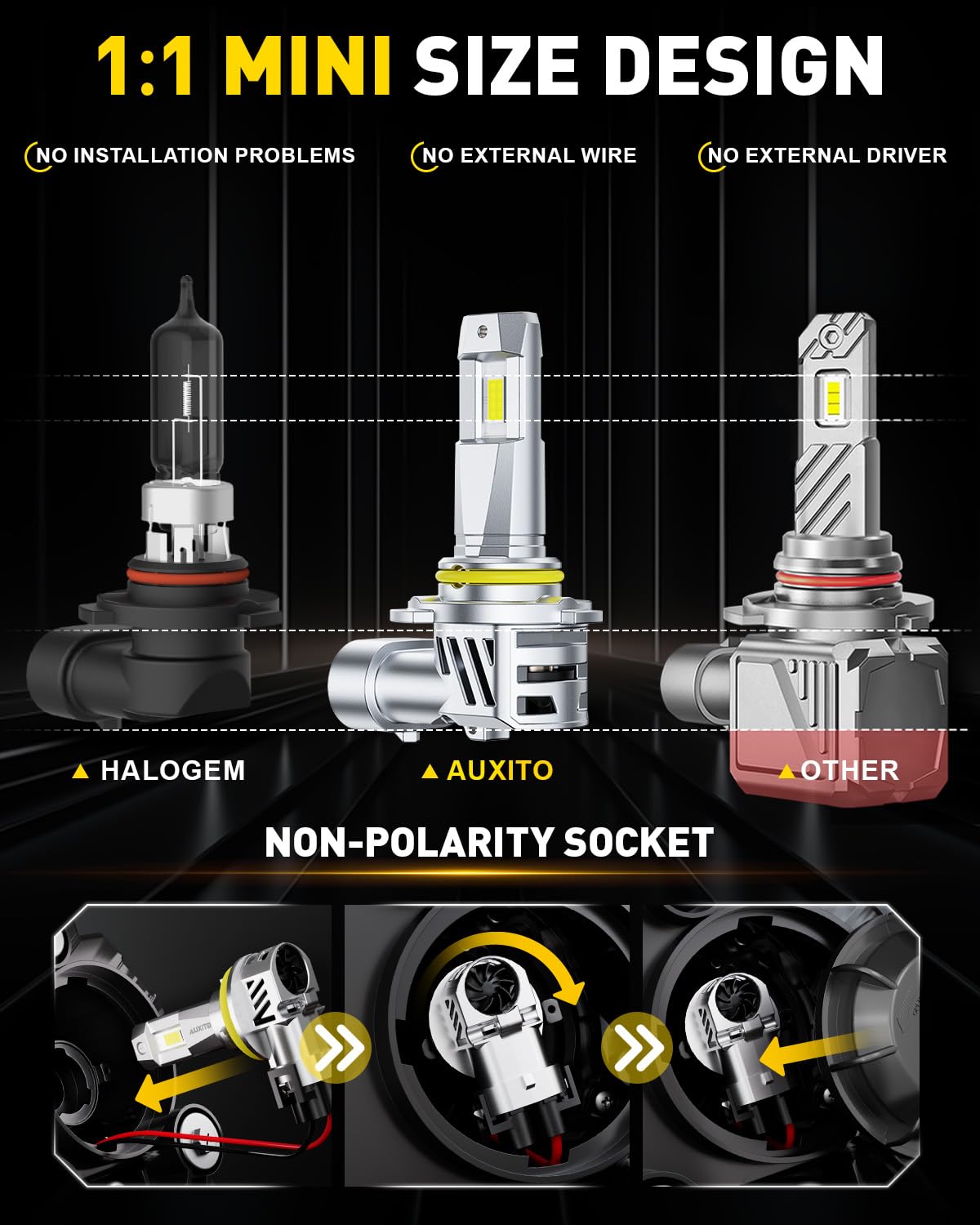 AUXITO bulb installed in fog housing demonstrating easy plug-and-play fit