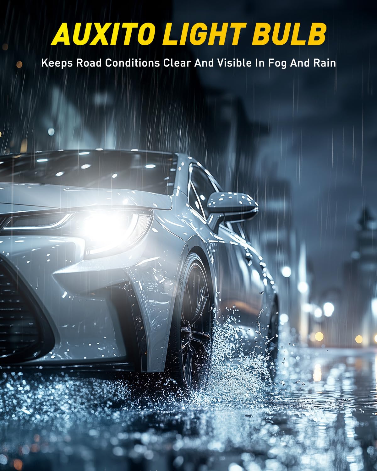 AUXITO bulbs illuminating highway at night showing improved visibility