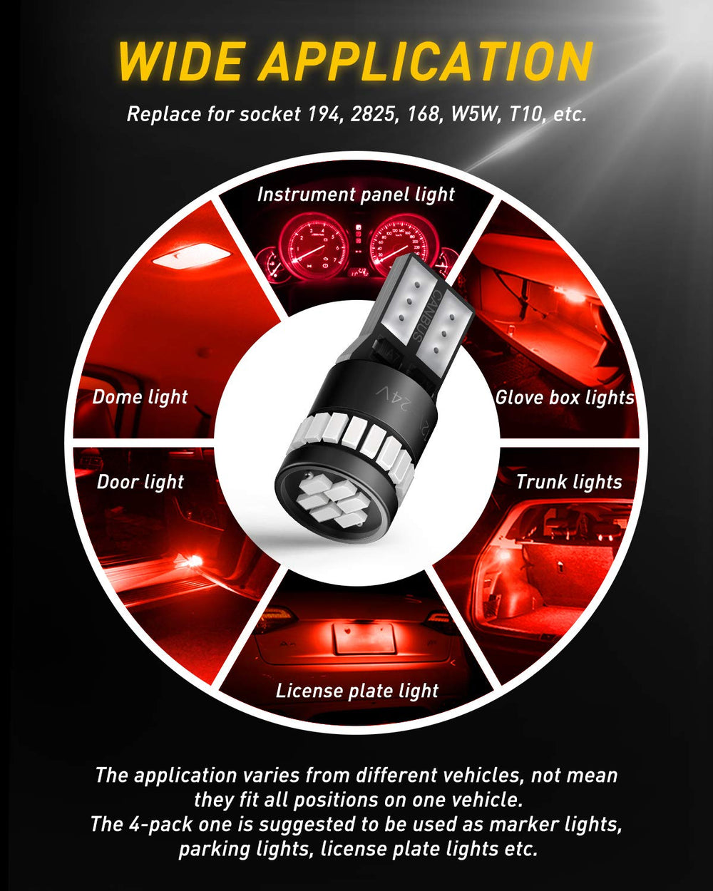 AUXITO installed on license plate illuminating red for improved visibility and style