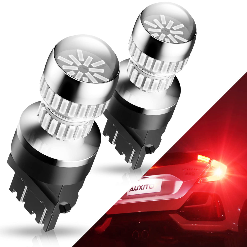 AUXITO front packaging showing 3157 red bulb and compatibility benefits