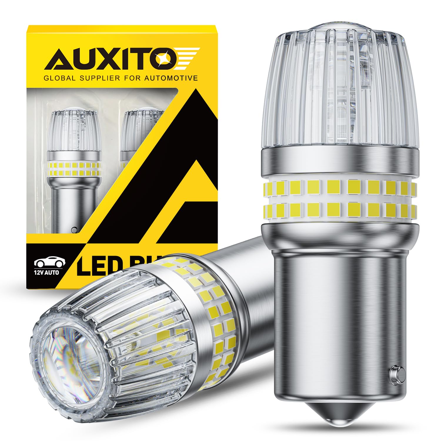 AUXITO front view pack of 2 bulbs showing clean design and easy replacement benefit
