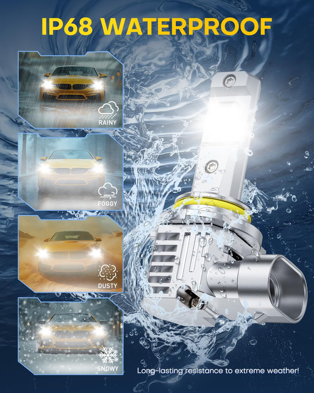 AUXITO H10 9145 illuminated on vehicle during night drive showing improved visibility benefit