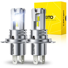 AUXITO H4 front view showing bulb design and plug-and-play fit for easy upgrade
