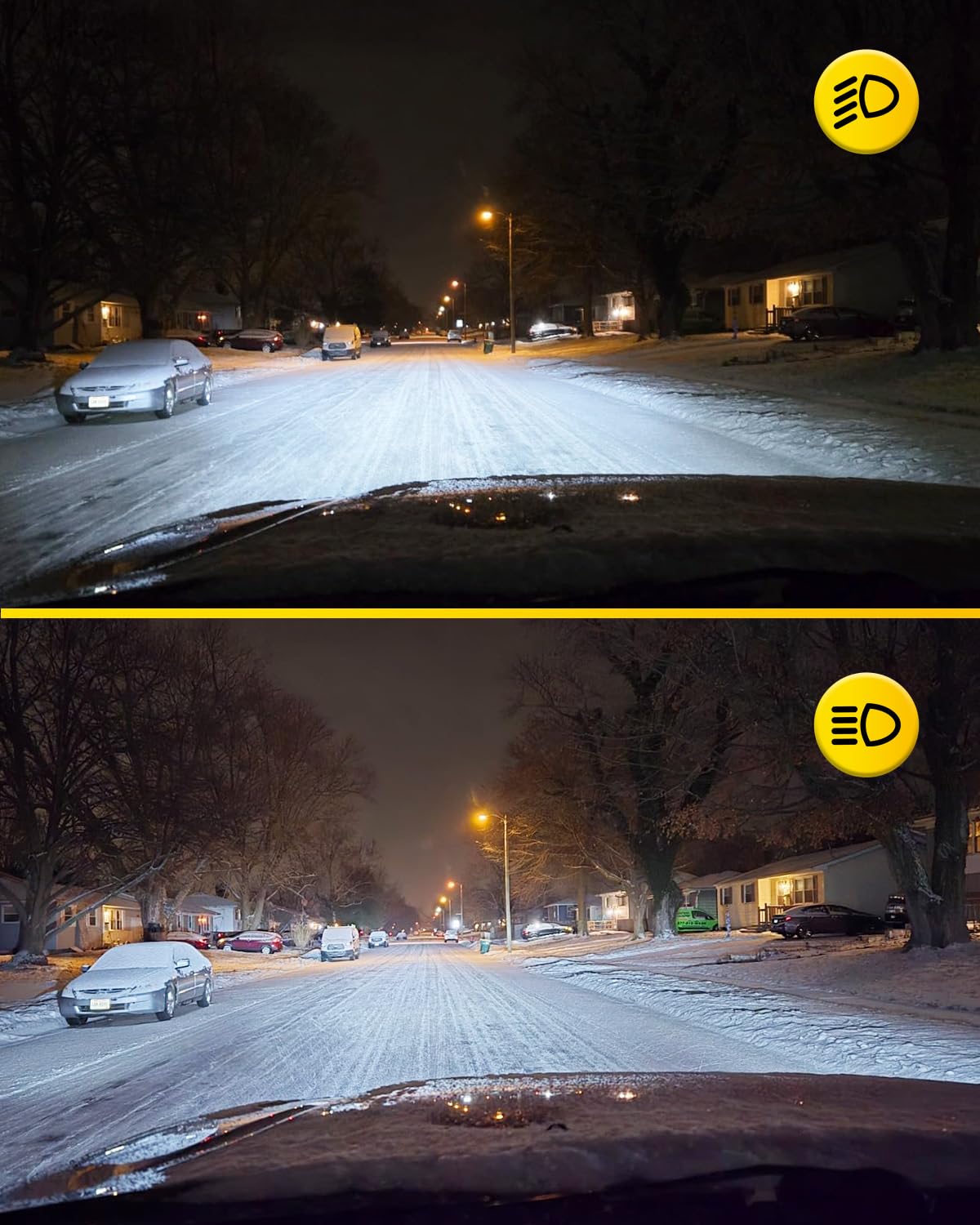 AUXITO H4 nighttime road beam demonstrating clear 6500K illumination and improved contrast
