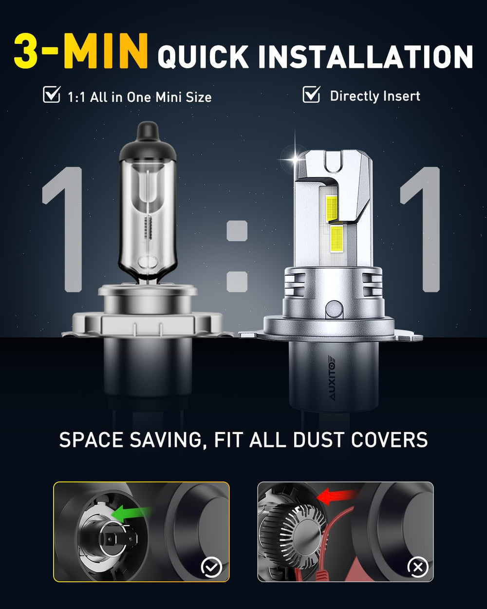 AUXITO H4 undergoing water spray to show IP68 weather resistance and reliability