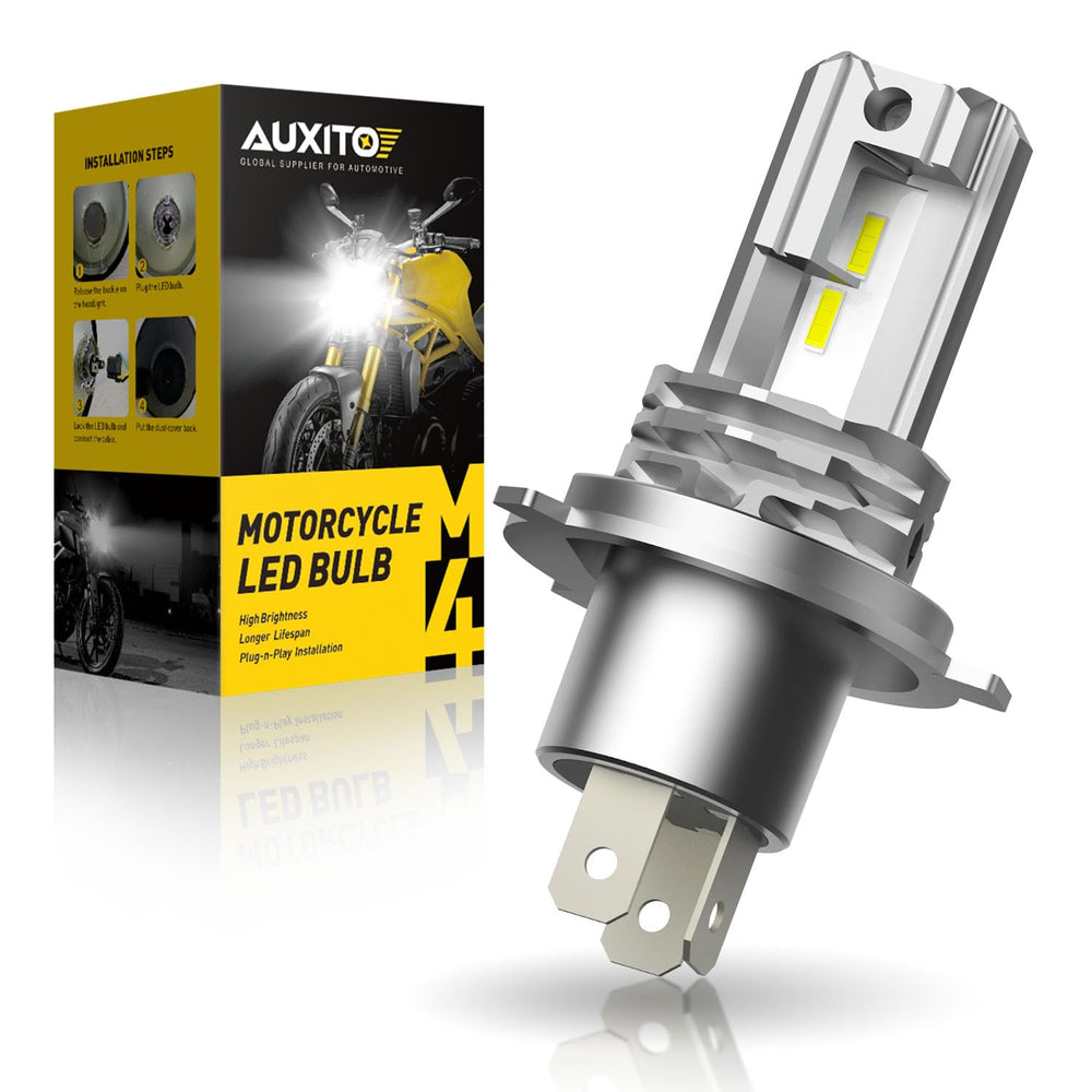 AUXITO H4 front view showing bulb shape and plug for easy replacement