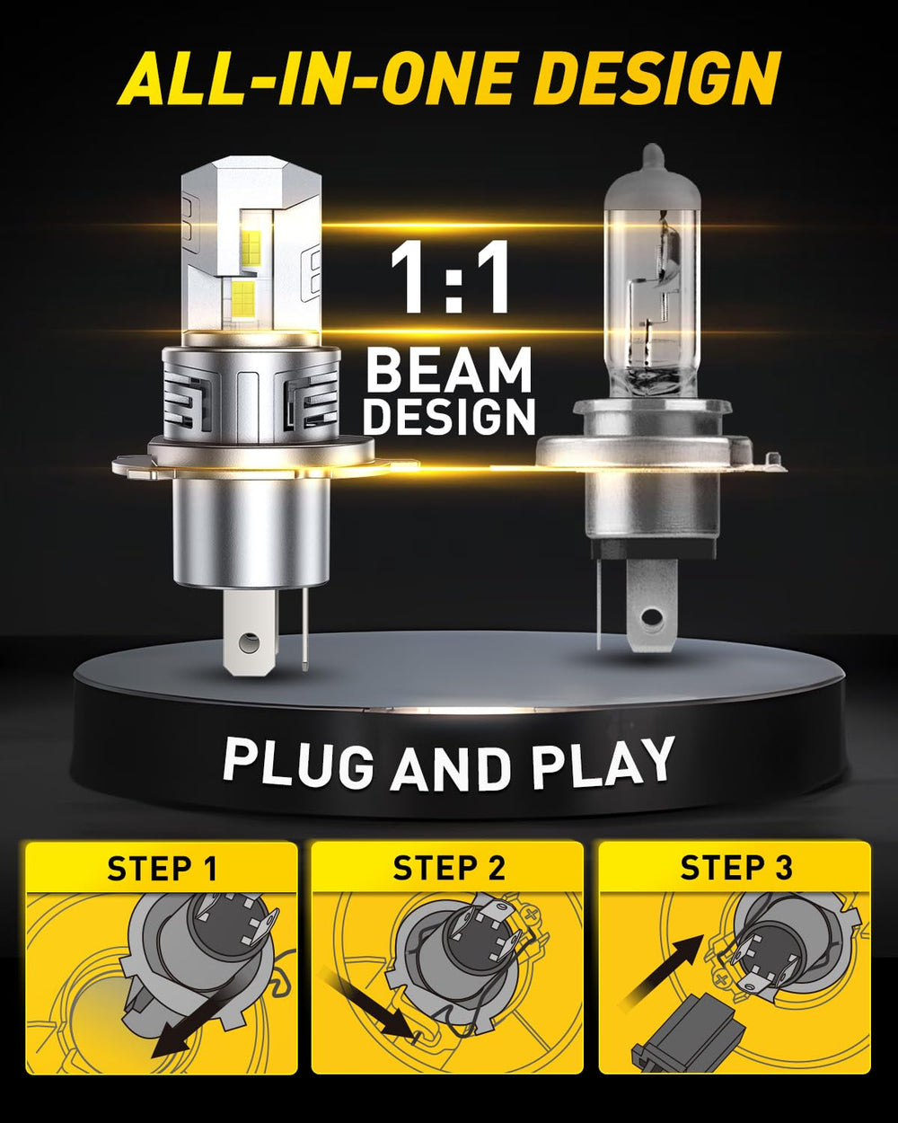 AUXITO H4 installed in fog housing demonstrating clear white light