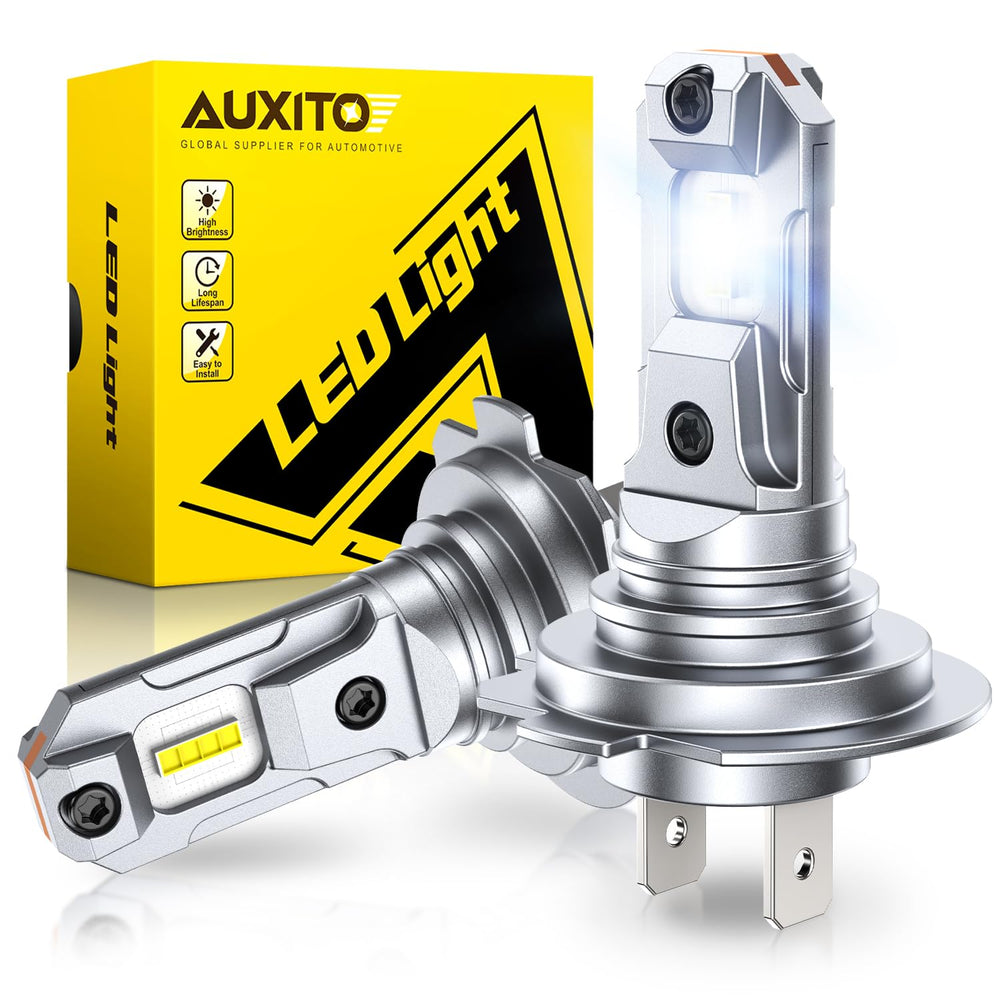 AUXITO H7 front view showing bulb design and plug for easy replacement