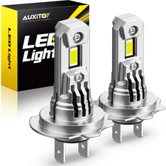 AUXITO front packaging showing two H7 LED bulbs and benefits