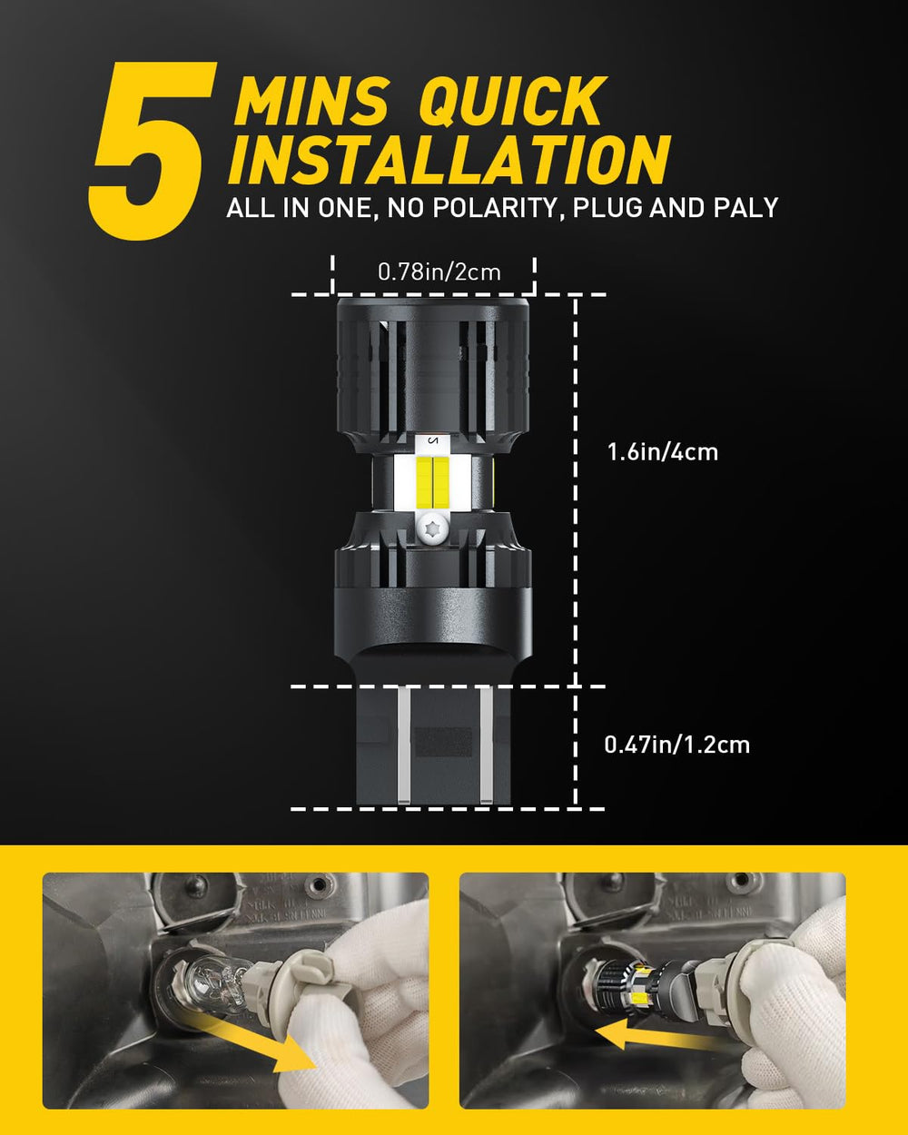 AUXITO next to a hand to show scale and easy bulb handling benefit