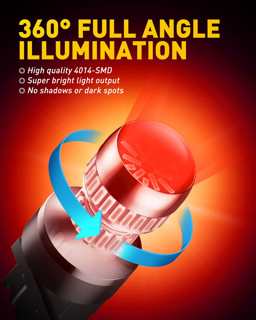 AUXITO 7443 next to a stock bulb showing compact size and energy savings